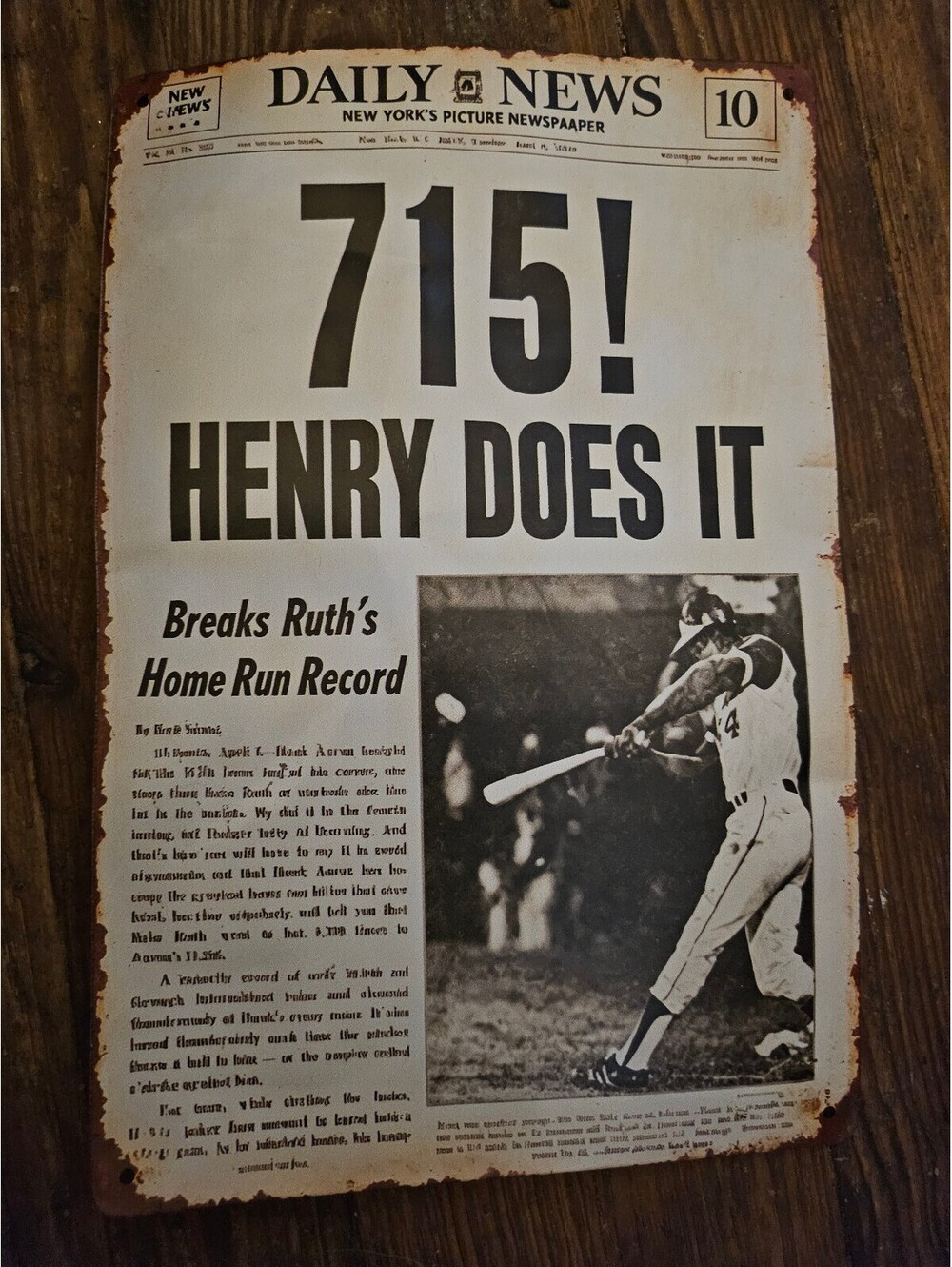 Hank Aaron - Homer #715 - Metal Sign 12" x 8" - Man Cave, Bar, Garage NEW